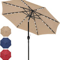 9' Solar Umbrella 32 LED Lighted Patio Umbrella Table Market Umbrella with Push Button Tilt/Crank Outdoor Umbrella for Garden, Deck, Backyard and Pool, Tan