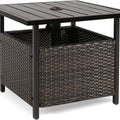 Outdoor Wicker Umbrella Side Table Patio Rattan Stand Table with Umbrella Hole