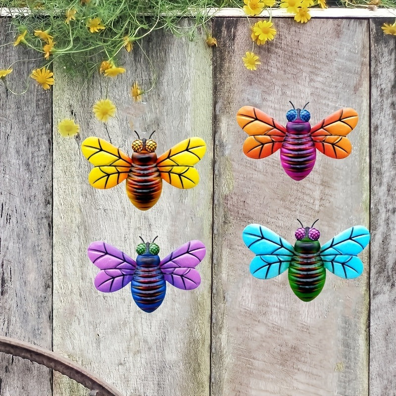 1pc/4pcs, Metal Colorful Bee Wall Decor, Bee Metal Wall Decor, Bee Metal Wall Art, Wall Decor, Metal Home Decor Wall Sculpture, Outside Decor, Outdoor Decor, Garden Decor, Yard Decor, Lawn Decor