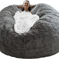 Bag Chair Cover(it was only a Cover;  not a Full Bean Bag) Chair Cushion;  Big Round Soft Fluffy PV Velvet Sofa Bed Cover;  Living Room Furniture;  Lazy Sofa Bed Cover; 5ft Dark Grey